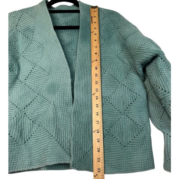Vintage Womans M Crochet HAND KNIT Cardigan Sweater Cottage Core Sage Green - Picture 5 of 5